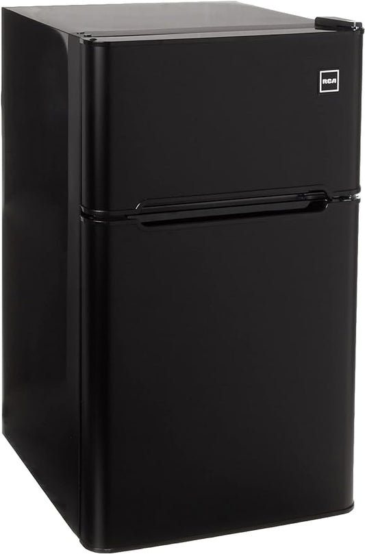 RCA - 2-Door - Compact Refrigerator/Freezer - Reversible Doors - Adjustable Thermostat - 3.2 Cu. Ft. - Black,