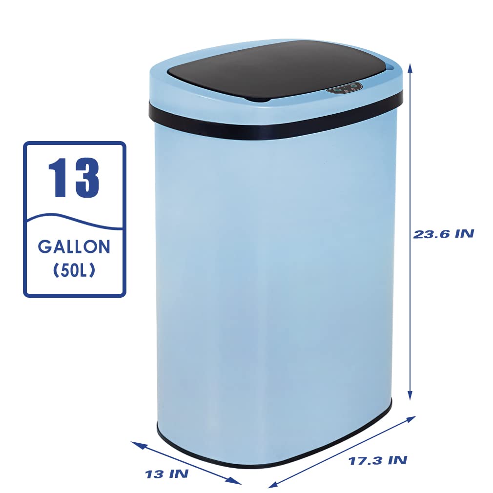 Kitchen Trash Can with Lid, 13 Gallon Automatic Garbage Can for Bathroom Bedroom Home Office 50 Liter Touch Free High-Capacity Brushed Stainless Steel Waste Bin