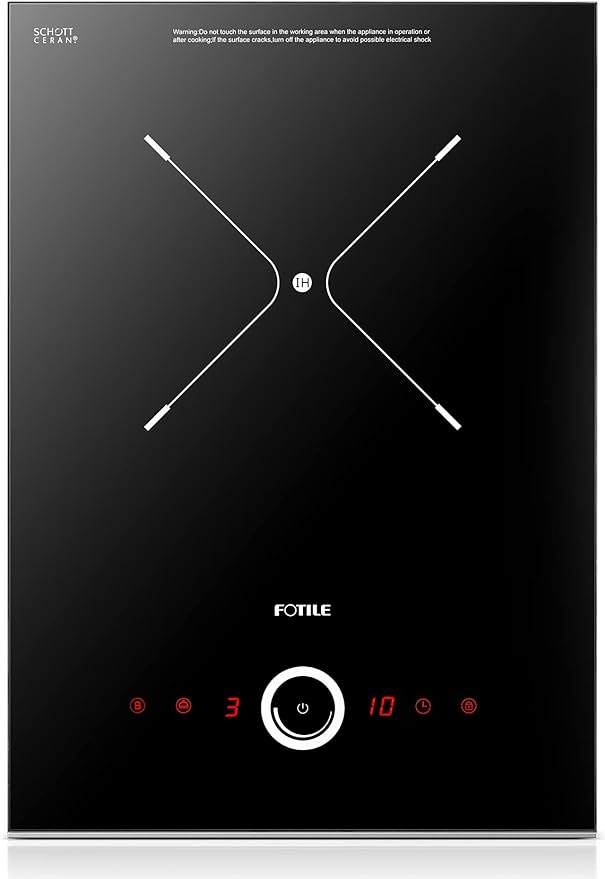 FOTILE EIG30102 12" Built-in Electric Induction Cooktop Stovetop with 9 Heating Levels, Overheat Protection, Child Lock and SCHOTT Ceramic Glass, 240V Single Burner, Black