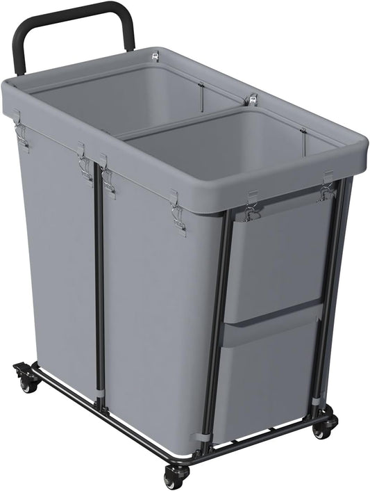 Laundry Cart with Lockable Wheels 2 Section, 240L Large Capacity Commercial Laundry Sorter Rolling Laundry Cart with Sturdy Steel Frame and Removable Waterproof Bags, Laundry Hamper for Storage