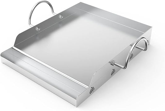 only fire Stainless Steel BBQ Cooking Griddle, Universal Flat Top Griddle with 2 Handles for Most Gas Grills, 12.5"×16"