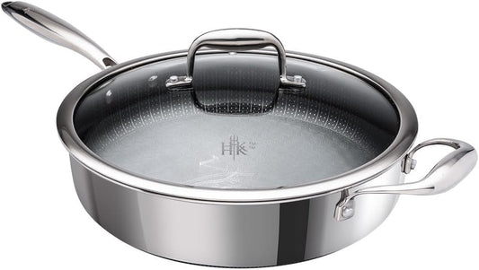 Hell's Kitchen 4 Quart Tri-Clad Hybrid Sauté Pan with Lid, Nonstick, Scratch-Resistant, Ergonomic Handle, Dishwasher Safe, Multi-Cooktop, and Oven-Safe