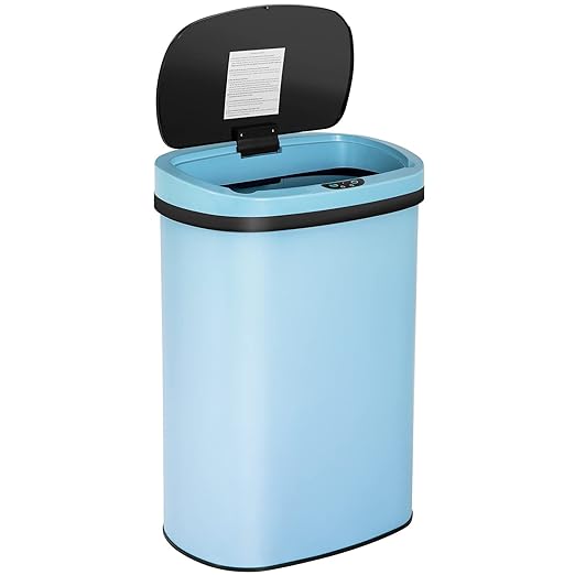 13 Gallon 50 Liter Garbage Can Kitchen Trash Can with Lid Automatic Sensor Touch Free Stainless Steel Waste Bin for Bathroom Bedroom Home Office (Blue)