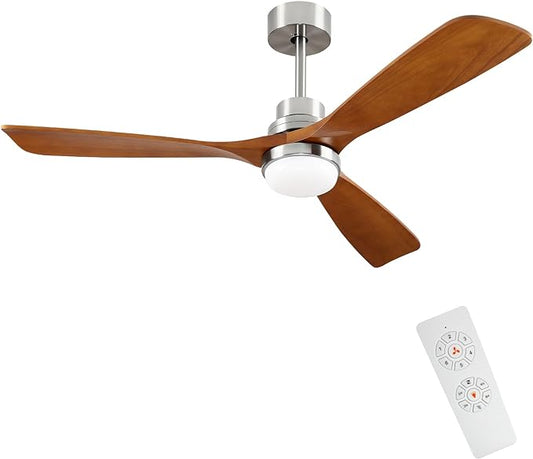 52" Ceiling Fans Lights with Remote Control & 3 Wood Blades, 3 Color Temperatue Adjustable, Timer, Quiet DC Motor Modern Ceiling Fan for Patio, Living Room, Bedroom, Office, Indoor, Outdoor