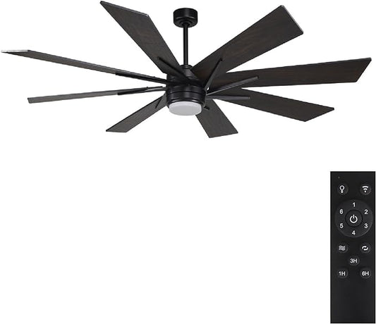 72 Inch Indoor Ceiling Fan with Light and Remote, Reversible DC Silent Motor, 110V ETL Listed for Living Room, Dining Room, Bedroom, Basement, Kitchen, Black