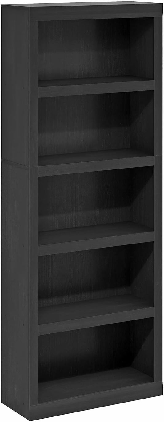 Furinno Rail 5-Tier Open Shelf Bookcase with Classic Style Edges, Blackwood