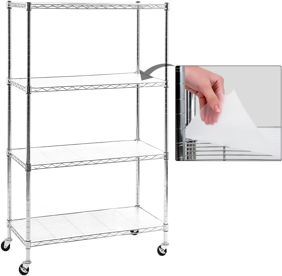 EFINE Chrome 4-Shelf Shelving Units and Storage Rack on Wheels with Shelf Liners Set of 4, NSF Certified, Adjustable Matel Wire Shelving Unit Rack for Garage, Kitchen, Office(30W x 14D x 50H)