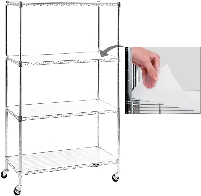 EFINE Chrome 4-Shelf Shelving Units and Storage Rack on Wheels with Shelf Liners Set of 4, NSF Certified, Adjustable Matel Wire Shelving Unit Rack for Garage, Kitchen, Office(30W x 14D x 50H)