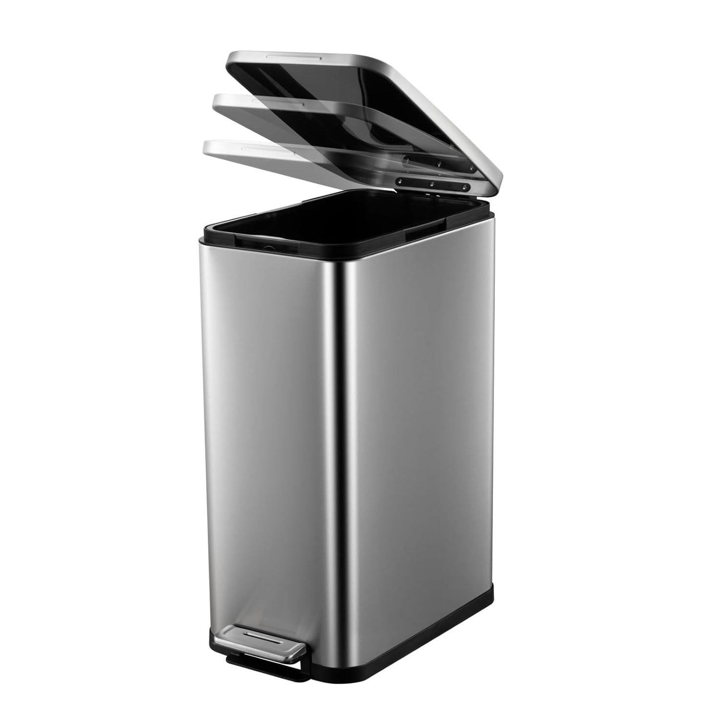 13 Gallon Tall Kitchen Garbage Can, Hands-Free Stainless Steel Trash Can with Lid Soft Close, Step Pedal, Slim Rectangular Fingerprint-Resistant Kitchen Trash Can with Removable Inner Bucket