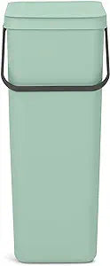 Brabantia Sort & Go Kitchen Recycling/Garbage Trash Can (10.6 Gal/Jade Green) Large Refuse Organiser with Handle & Removable Lid, Easy Clean, PerfectFit Bags included