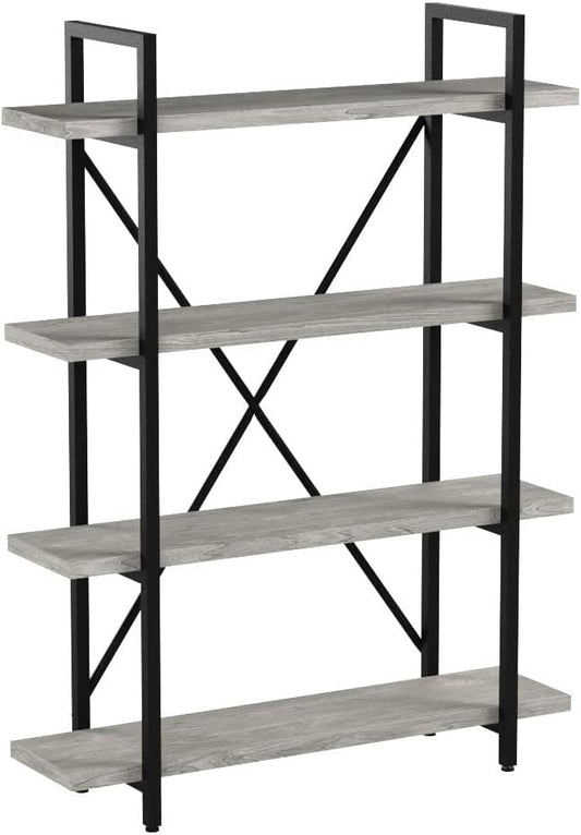 45MinST 4-Tier Vintage Industrial Style Bookcase/Metal and Wood Bookshelf Furniture for Collection, Gray Oak, 3/4/5 Tier (4-Tier)