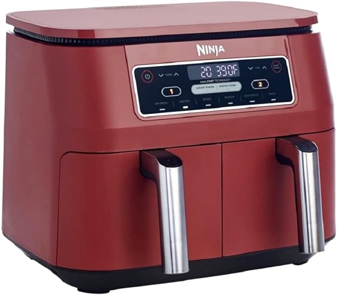 Ninja DZ201 Foodi 6 in 1 2 Basket Air Fryer with DualZone Technology, 8 Quart Capacity, cinnamon Stainless Finish Renewed cinnamon /Red