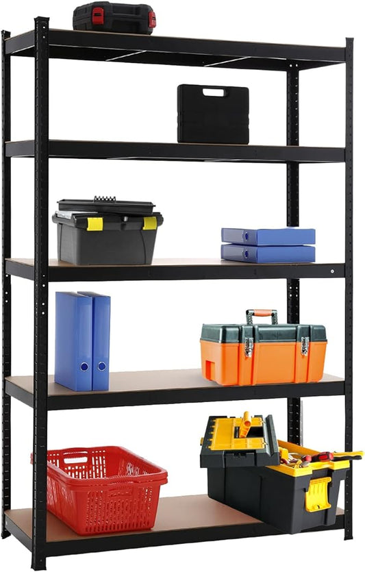 Panana 5 Tier Racking Shelf 70.8x47.2x17.7 inch Garage Shelving Storage Shelves Unit 1.8M Higher Workshop/Commercial/Industrial/Kitchen Utility Rack Shelf Organizer (Black, 180X120X45CM)