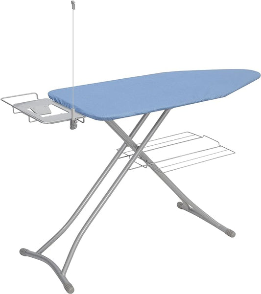 Ironing Board 48" x 18" with Iron Holder, Cord Holder and Clothes Rack, Adjustable Height 27" to 37", Full Size Foldable Iron Board with Silver Coated Cotton Removable Cover, Blue