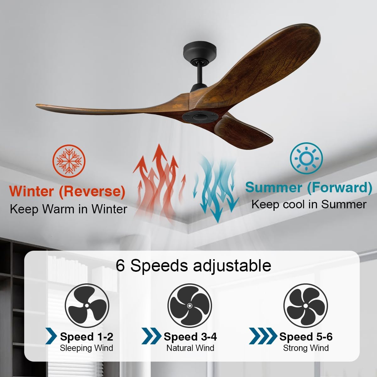 3MAVSM60MBK Smart Maverick Ceiling Fan with Remote Control, Indoor or Outdoor, Compatible with Alexa & Google Voice (Midnight Black with Dark Walnut Blades, 60-inch)