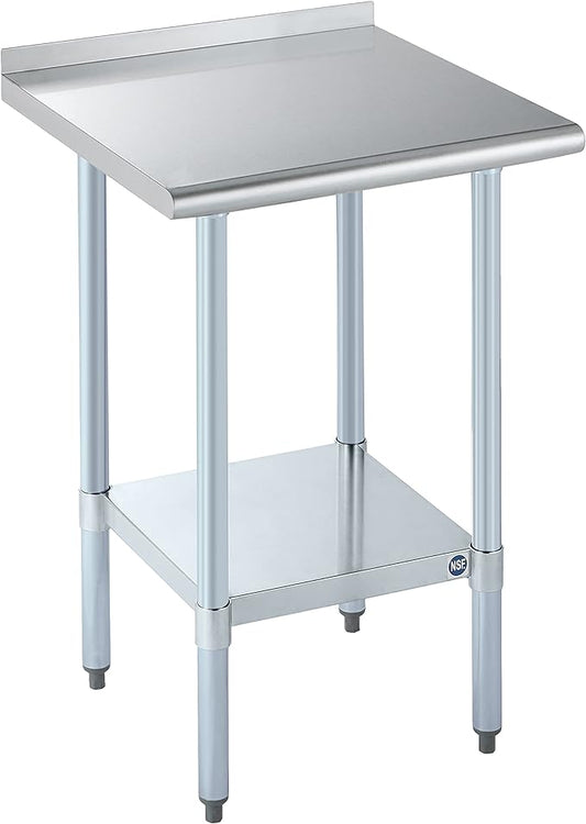 ROCKPOINT Stainless Steel Prep & Work with Blacksplash 24x24 Inches Commercial Kitchen Adjustable Under Shelf and Table Foot for Restaurant, Home and Hotel, 24x24inch, Silver