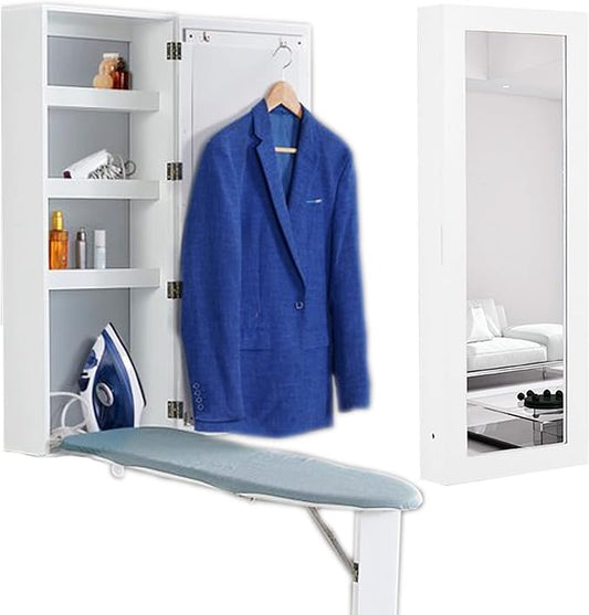 Wall Mounted Ironing Board with Storage Cabinet,Built in Ironing Board & Folding Support Leg, Wall-Mounted Mirrors for Home, Apartment & Small Spaces