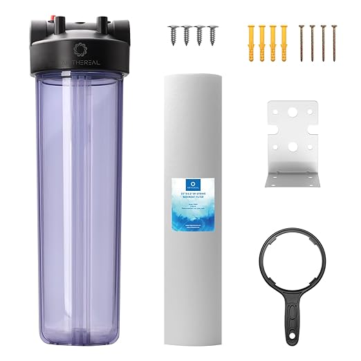 Airthereal Whole House Water Filter Housing, 20" x 4.5" Sediment Carbon Cartridge Universal Housing, Pre-Filtration System for Well and City Water, Clear Housing Include 1-Pack PP Filter