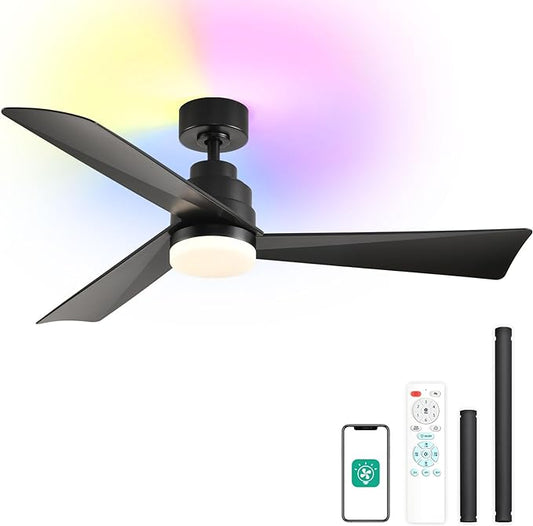 Outdoor Ceiling Fans with Lights and Remote Control,Dimmable LED Light,RGB Ambient light,Outdoor Ceiling Fan with Light,Quiet DC Motor,for Modern Bedroom Living Room Patio