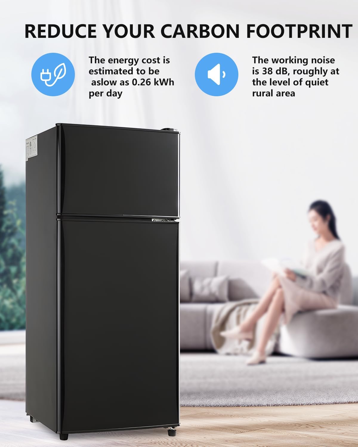 FLS-80-BLACK 3.5Cu.Ft Compact Refrigerator, Retro Fridge with Dual Door, Small Refrigerator with freezer,7 Level Adjustable Thermostat for Garage, Dorm,Bedroom