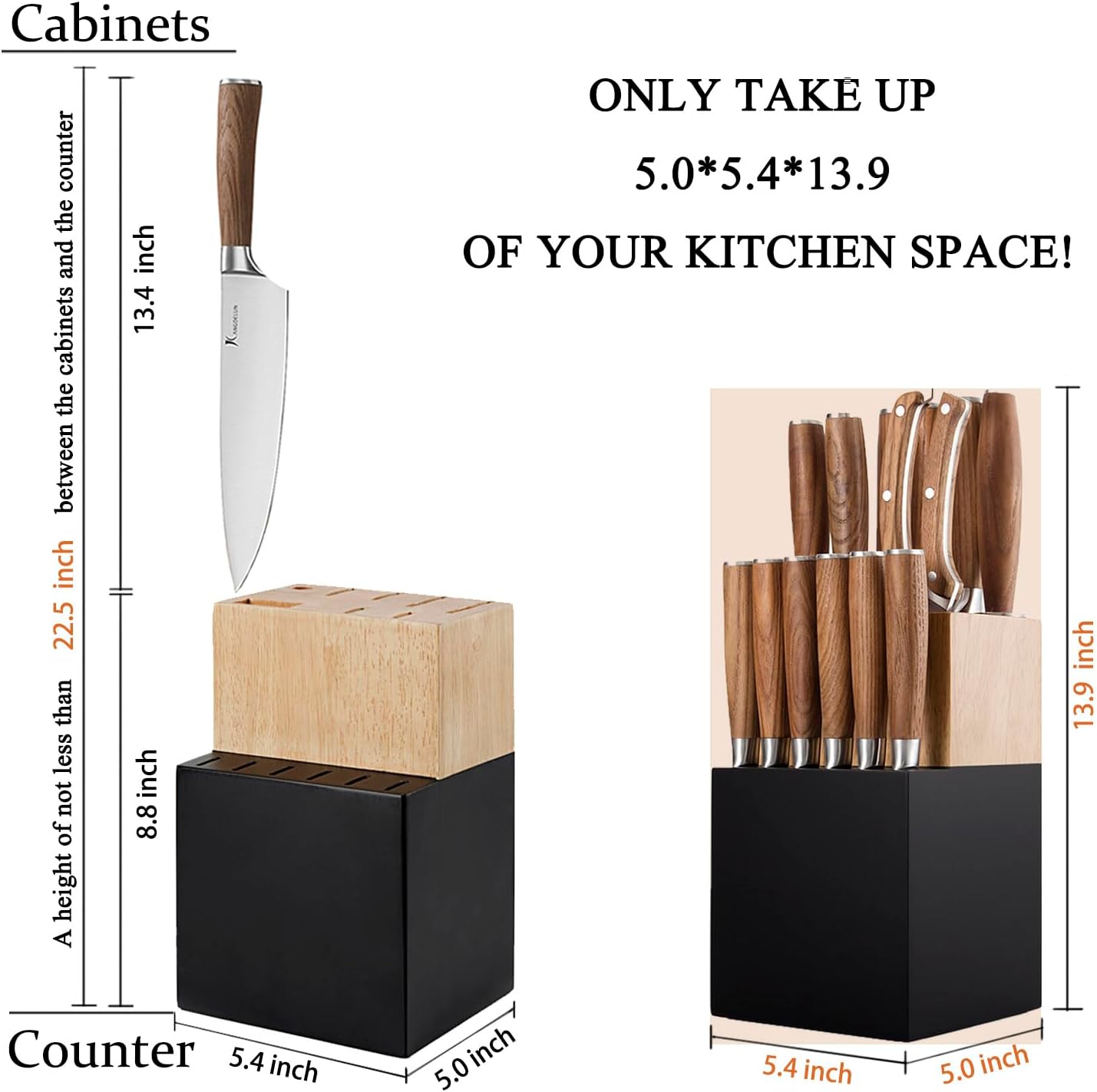 Natura Series 15 PCS Knife Block Set, Ultra Sharp High Carbon Stainless Steel with Wooden Handle