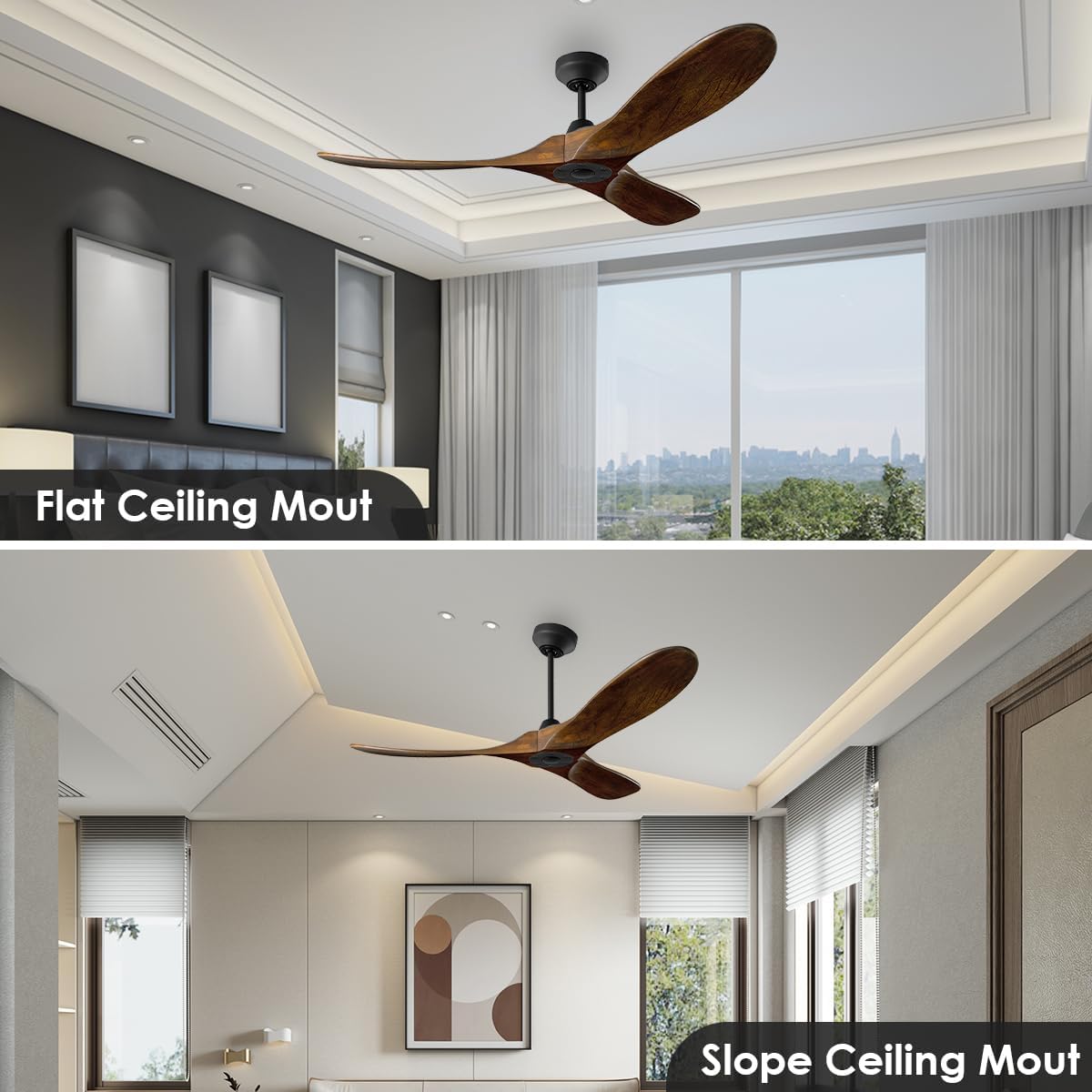 3MAVSM60MBK Smart Maverick Ceiling Fan with Remote Control, Indoor or Outdoor, Compatible with Alexa & Google Voice (Midnight Black with Dark Walnut Blades, 60-inch)