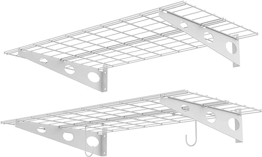 WALMANN 2 Pack Garage Wall Shelves, 2 x 4 ft/24 * 48 inch Wall Mounted Storage Shelves for Garage Heavy Duty Wall Shelving, Holds Up to 220 Lbs(White)