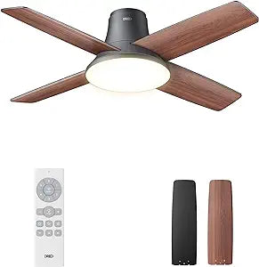 Dreo Ceiling Fans with Lights, 44'' Low Profile Black Ceiling Fan with Remote Control for Bedroom, 6-Level Dimmable Lighting & 5-Color Tone, 6 Speeds, Reversible DC Motor, Easy Installation, Timer