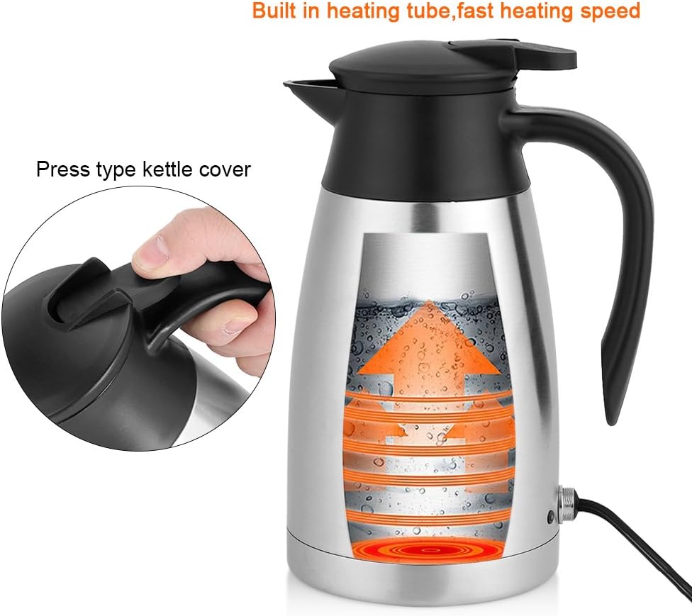 12v Electric Car Kettle,1000ml Stainless Steel Car Automobile Electric Heating Kettle DC 12V Cigarette Lighter Portable Electric Kettle Pot Heated Water Cup for Hot Water,Coffee,Tea