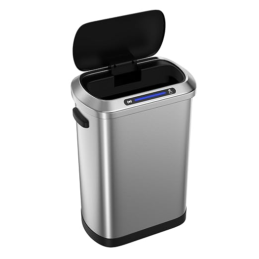 50L Smart Automatic Trash Cans, Full Intelligent Sensor Waste Bins for Kitchen, Living Room and Bedroom, Black and Silver