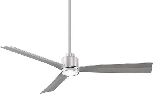 WAC Smart Fans Clean Indoor and Outdoor 3-Blade Ceiling Fan 52in Brushed Aluminum with 3000K LED Light Kit and Remote Control works with Alexa and iOS or Android App