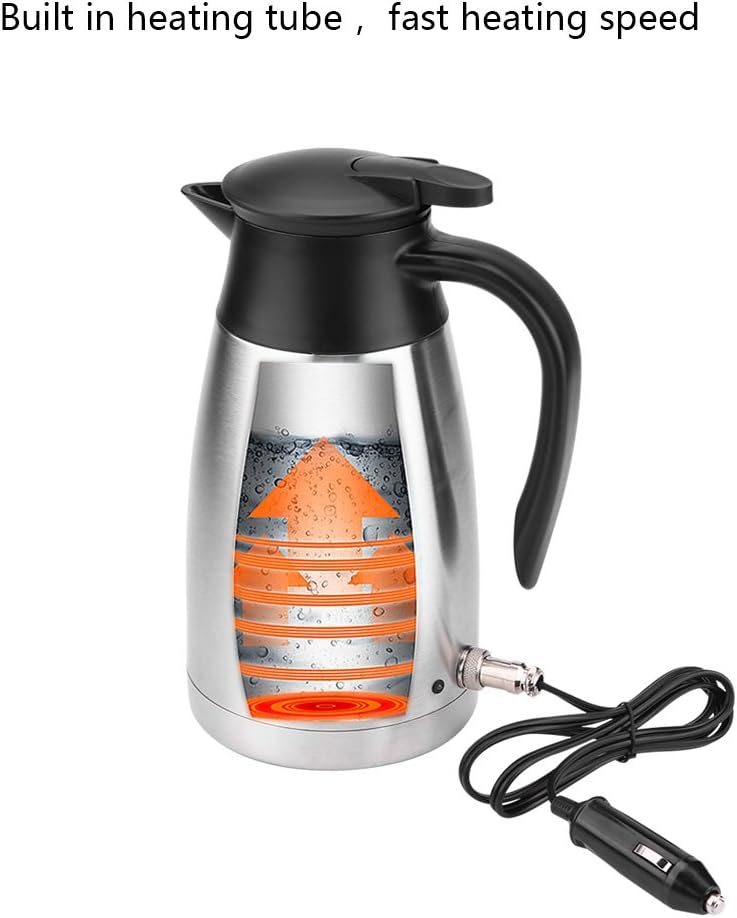 1000ML Car Electric Kettle, Water Heater Bottle 12/24V Heating Boiler 304 Stainless Steel Mug Kettle for Travel Camping Lorry Truck-Food-Grade