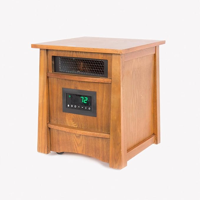 Lifesmart 8 Element Infrared Wood Cabinet Heater with Remote Control, Portable Infrared Cabinet Heater for Bedroom, Living Room, and Basement with Cool Touch Exterior Cabinet and Overheat Protection