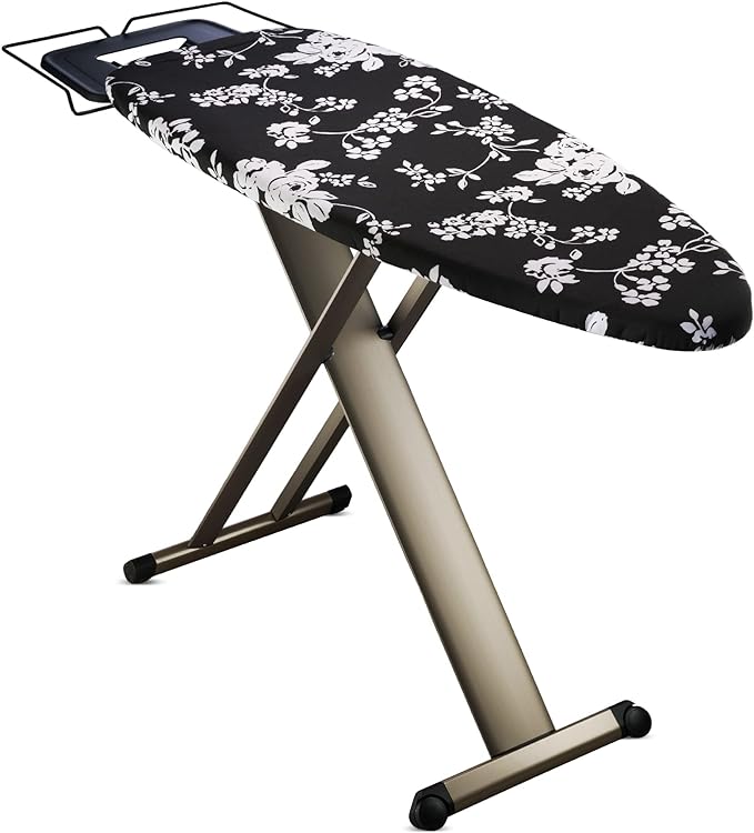 Bartnelli Pro Luxury Ironing Board - Extra Wide 51x19” with Heavy Duty Steam Iron Rest, and Wheels for Easy Storage, Adjustable Height, T-Leg, Foldable, European Made