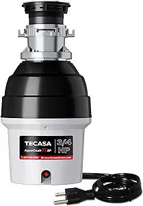 3/4 HP Batch Feed TECASA Garbage Disposal with Sound Reduction, Stainless Steel Food Waste Grinding System for Kitchen Sink Food Waste, Power Cord Included, Grey and Black, HyperCrush 75 BF