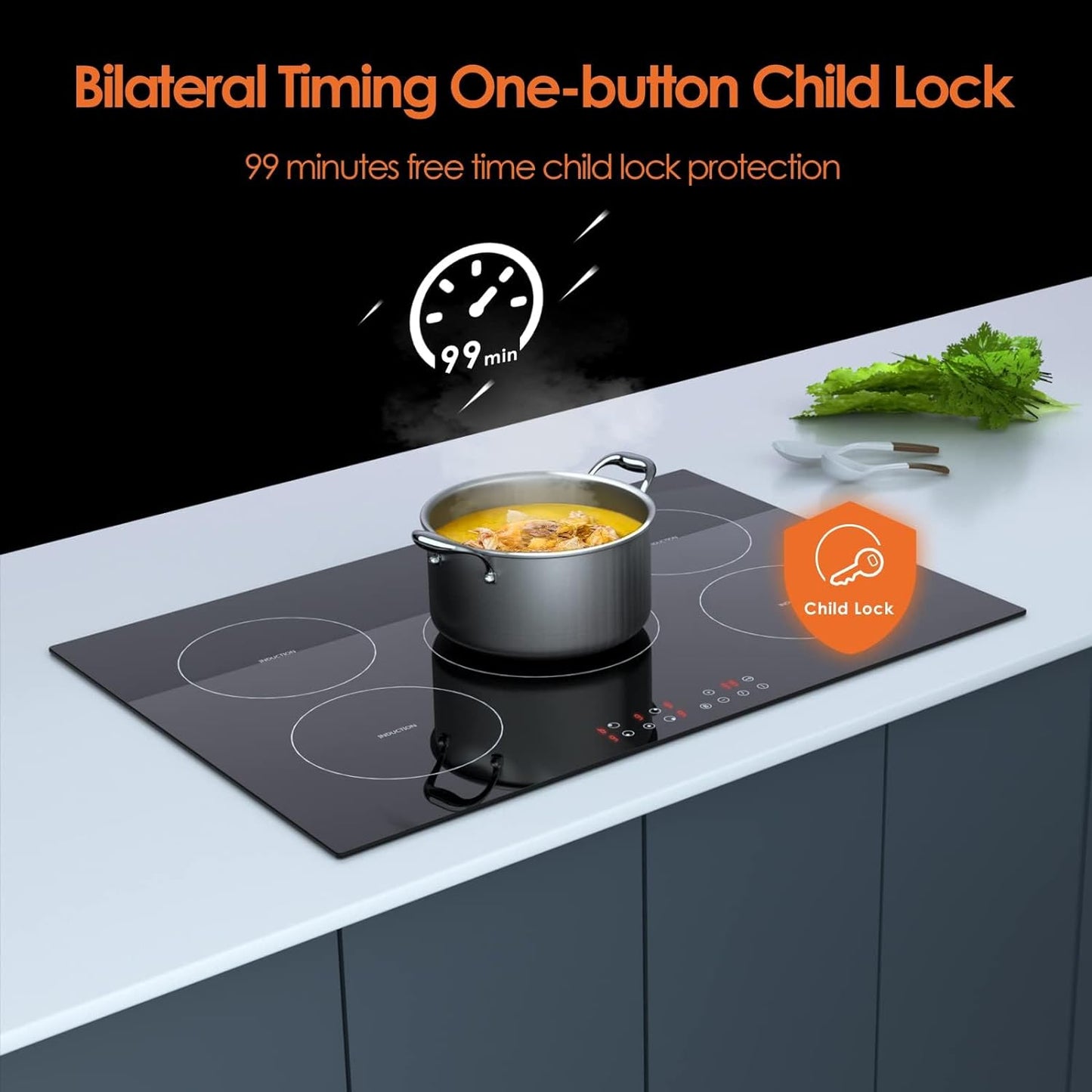 Davivy 30 Inch 5 Burner Induction Cooktop,5 Burners Built-in Induction Cooktop,Induction Stove Top - 9 Heating Level,Child Safety Lock,Sensor Touch ControSl,Timer, 220~240V, 9300W