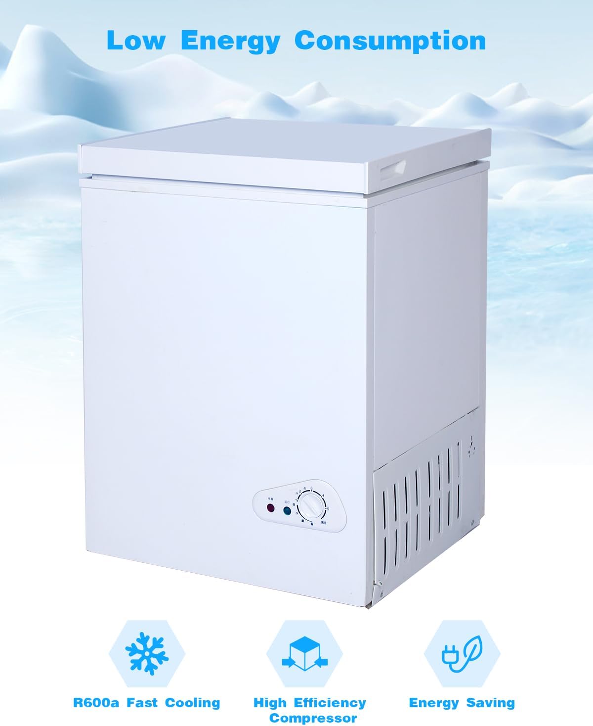 FLG-80Q 3.5 Cu.Ft Chest Removable Basket 7 Gears Adjustable Temperature Control(-18°F to-46°F), Deep Compact Freezer for Garage, Office, Basement, House, Kitchen, Shop, RVs-White