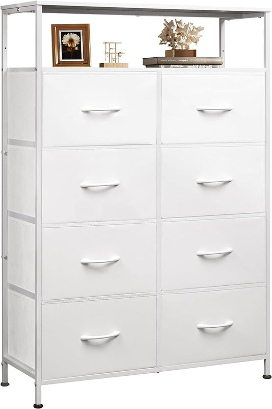 WLIVE Tall Fabric Storage Dresser - 8 Drawer Chest Tower for Bedroom, Closet, Living Room and Hallway, White