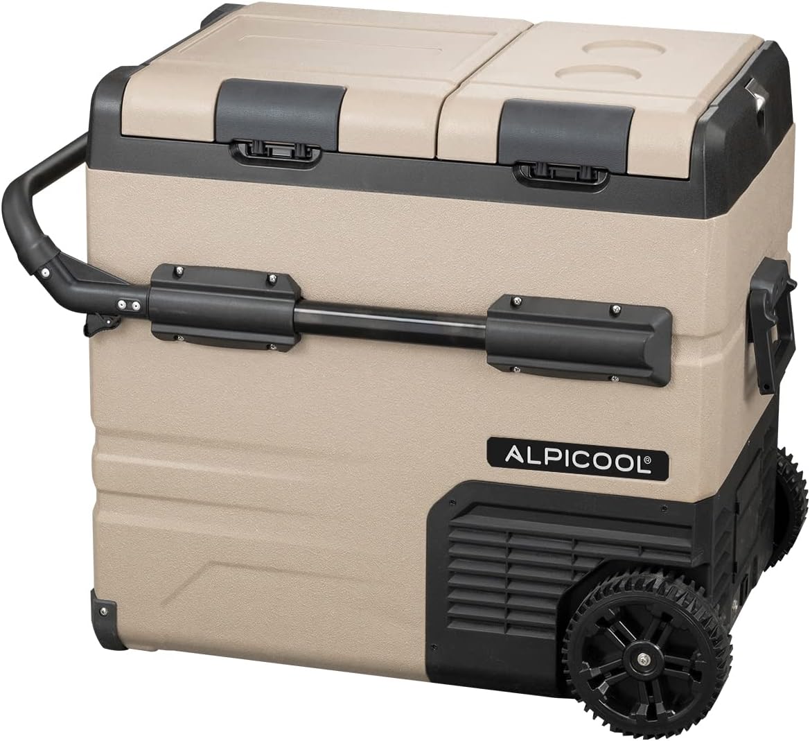 Alpicool TAW55 Portable Freezer, 12 Volt Car Refrigerator with Wheels, Dual Zone Temperature Control, 58 Quart (55 Liter) 12V Car Fridge Freezer for Travel, Camping, Fishing, Outdoor