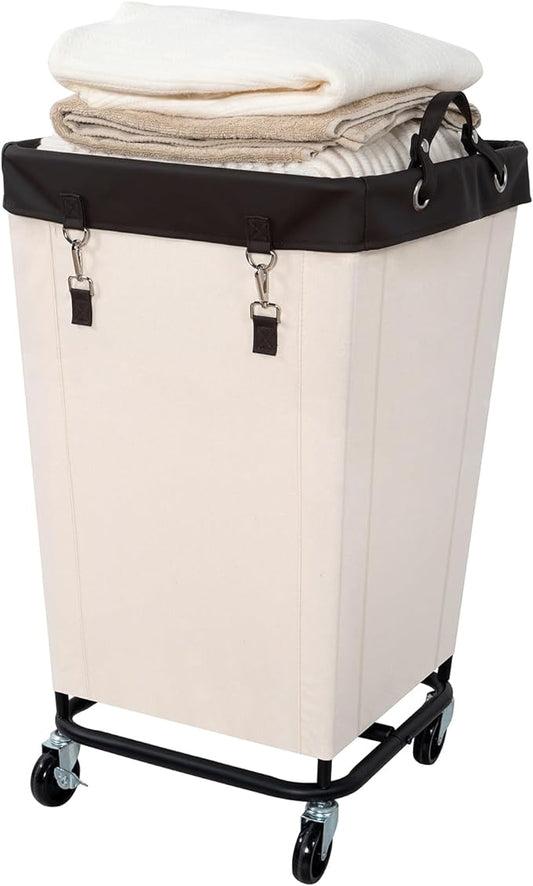 FLYBOX Laundry Hamper with Wheels, 160L Clothes Large Laundry Basket with Steel Frame and Removable Canvas Laundry Bag, Dirty Cloth Hamper for Home, Closet, Dorm, Bathroom, Laundry Room, Beige