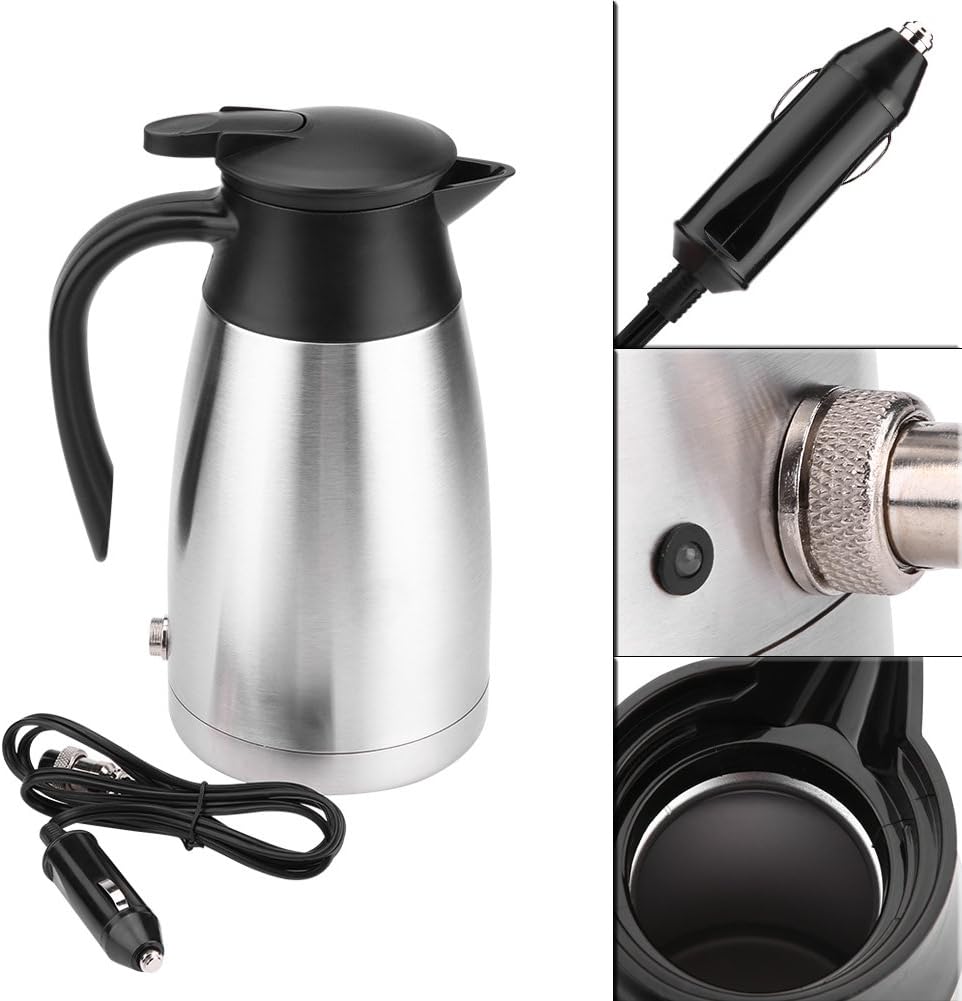 1000ML Car Electric Kettle, Water Heater Bottle 12/24V Heating Boiler 304 Stainless Steel Mug Kettle for Travel Camping Lorry Truck-Food-Grade