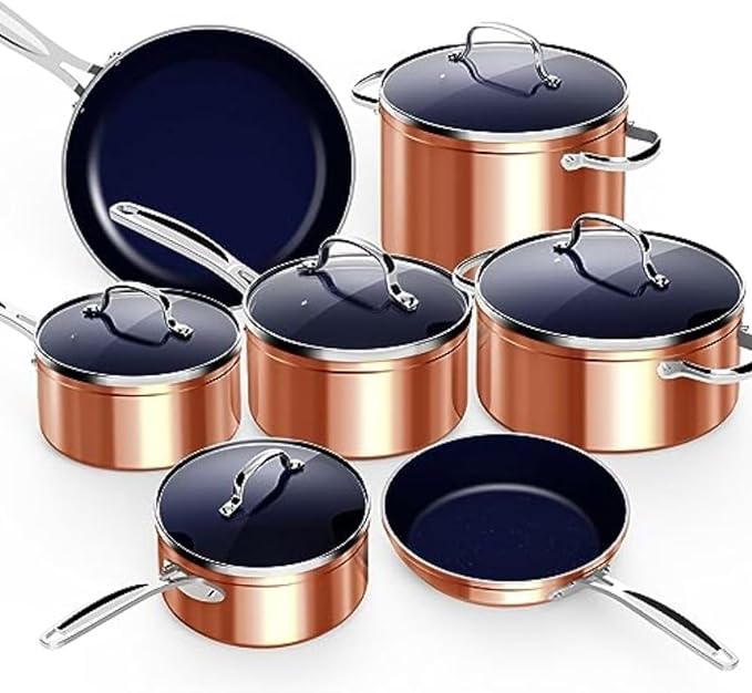 Nuwave 12pc Forged Lightweight Cookware set, G10 Healthy Duralon Ceramic Ultra Non-Stick Coating, Vented Tempered Glass Lids, Stay-Cool Handles, Induction-Ready & Works on All cooktops, PFAS Free