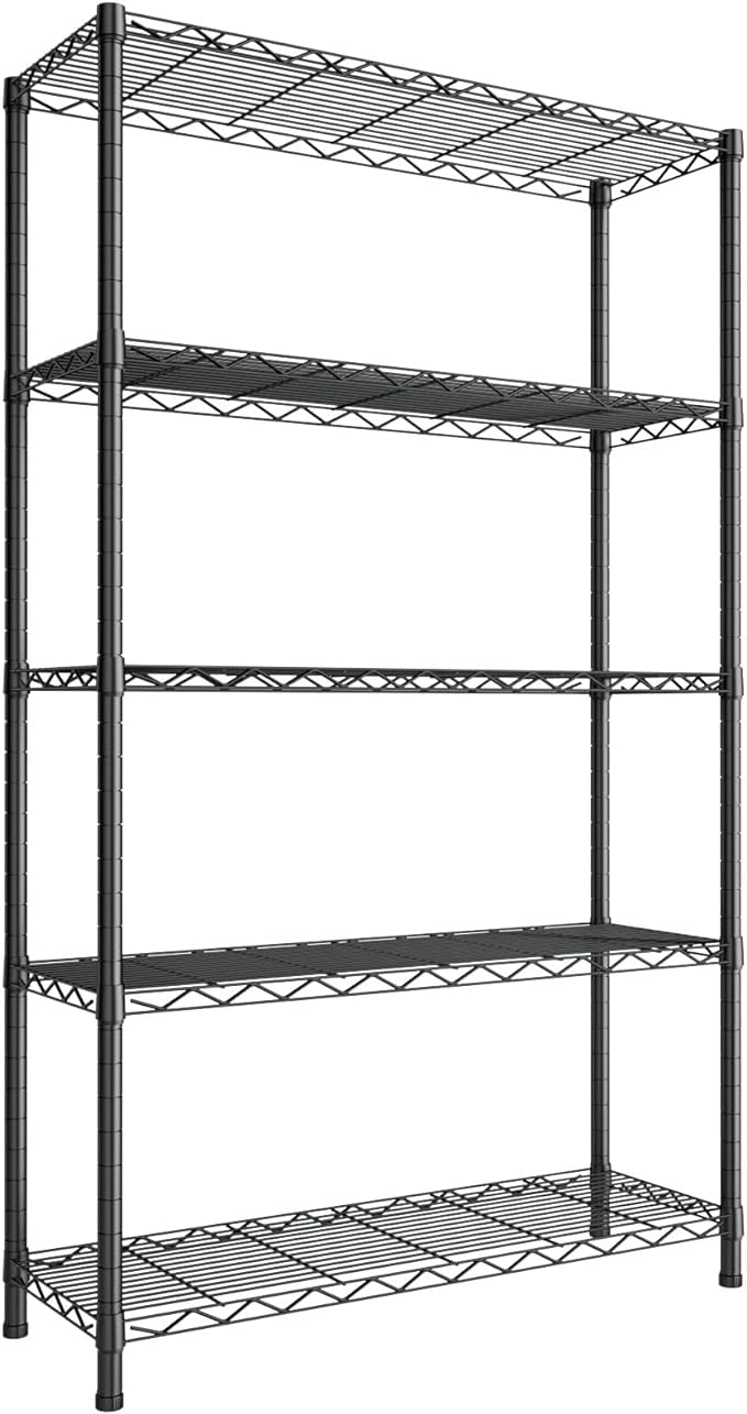 SINGAYE 5 Tier Storage Shelves Garage Shelving Wire Shelf 1750lbs Heavy Duty Storage Shelving Adjustable Shelf Metal Shelf Unit Black 48" W x 18" D x 77" H