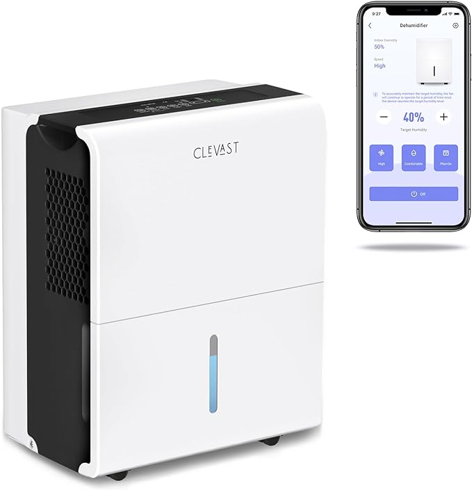 CLEVAST 1,500 Sq. Ft Smart Wi-Fi Dehumidifier with App Energy Star, 22 Pint Dehumidifier with Reusable Air Filter for Basement, Bedrooms, Bathrooms, Living Room, Garage, Works with Alexa