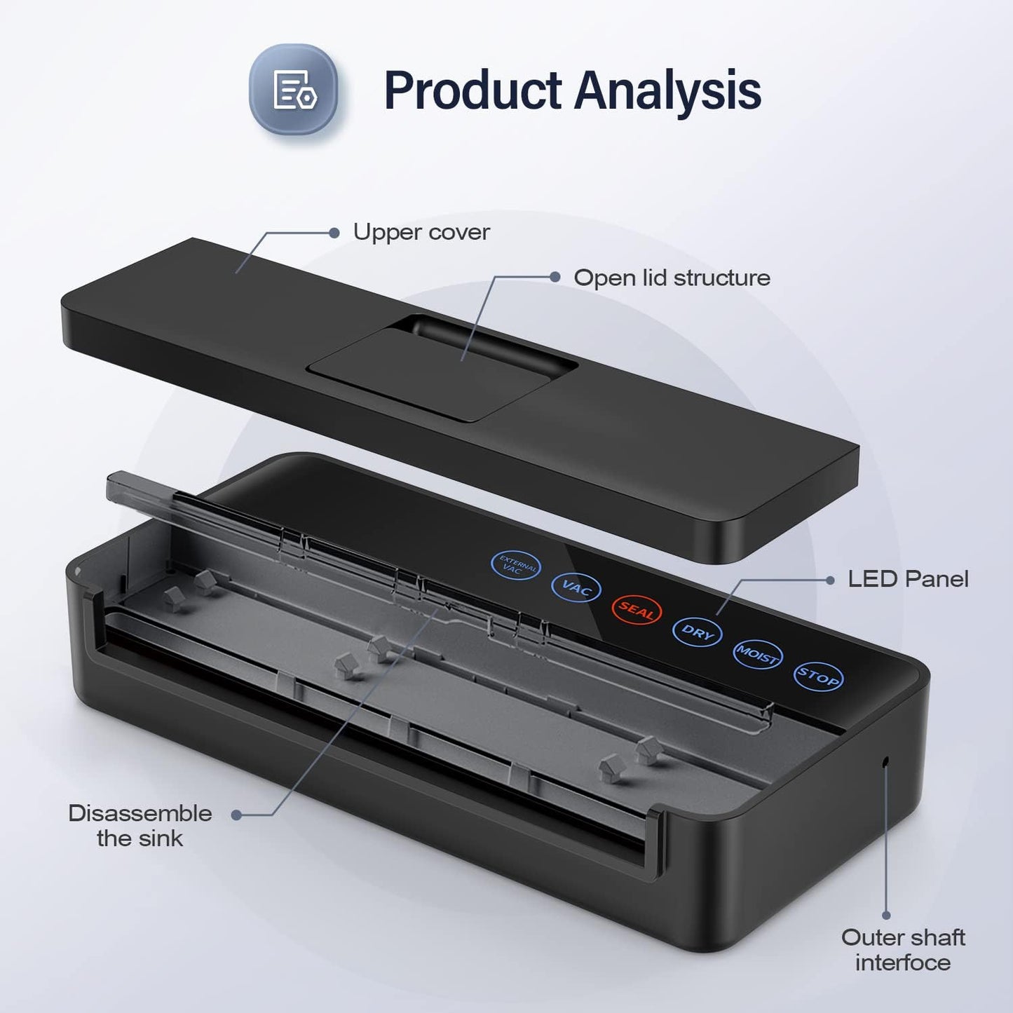 Vacuum Sealer Machine, Automatic Food for Preservation with sealers bags, Dry Moist Modes, Led Indicator Lights, Compact Design Full 95 Kpa (Black), large, V8111