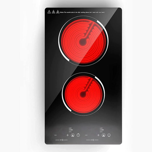 Electric Cooktop 20" Built in Electric Stove Top 2 Burner Electric Cooktop 9 Power Levels Child Safety Lock 110V 1500W Electric Radiant Cooktop With Touch Control (2 Cooktops)