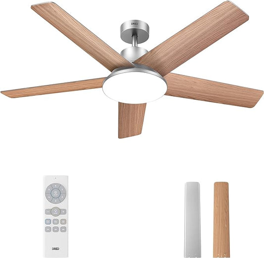 Dreo Ceiling Fans with Lights and Remote, 52 Inch, 6 Speeds, 5 Color Tones Dimmable LED, Quiet Reversible DC Motor, 8H Timer, Silver Ceiling Fan for Bedroom, Living Room, Easy to Install