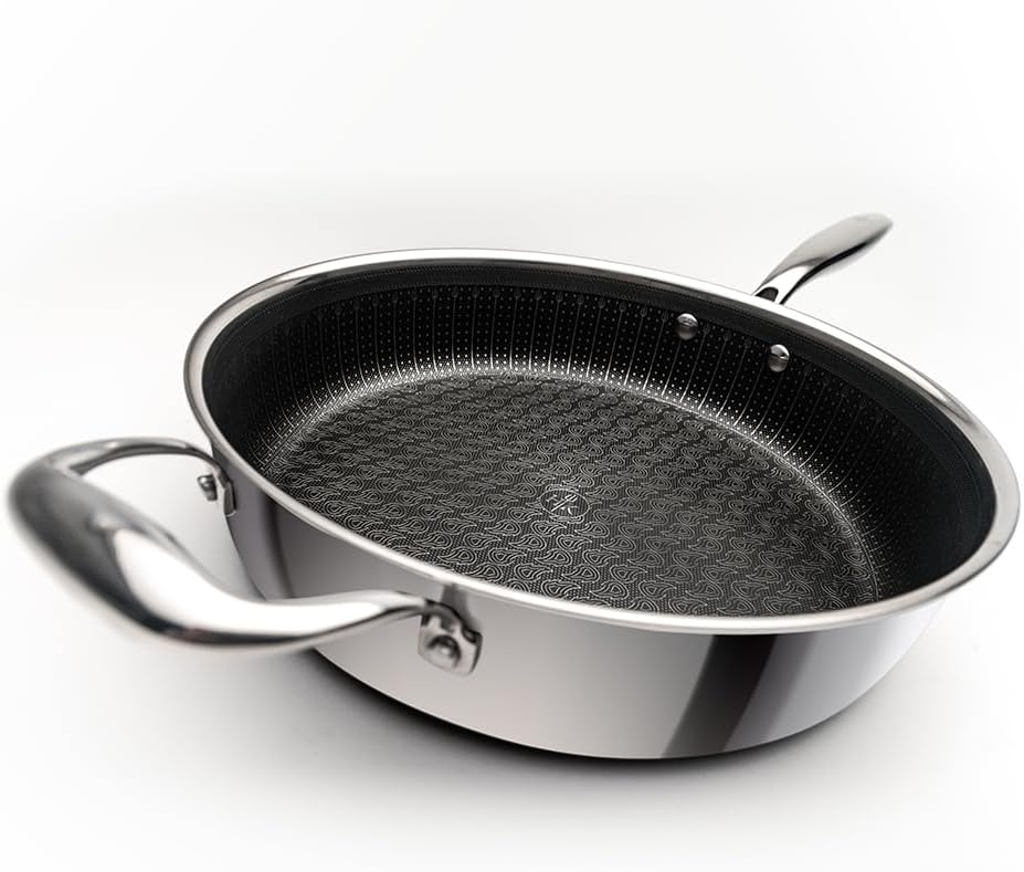 Hell's Kitchen 4 Quart Tri-Clad Hybrid Sauté Pan with Lid, Nonstick, Scratch-Resistant, Ergonomic Handle, Dishwasher Safe, Multi-Cooktop, and Oven-Safe