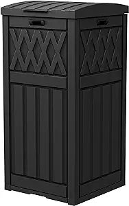 DWVO 31 Gallon Outdoor Trash Can, Resin Garbage Can with Tiered Lid and Drip Tray, Waterproof Trash Bin for Patio, Kitchen, Backyard (Black)