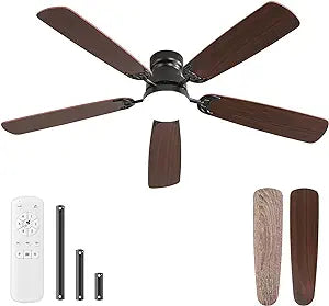 Sofucor 52" Ceiling Fans with Lights and Remote, 6-Speed 3-Color 3-Timer Low Profile Ceiling Fan with Light, Noiseless Reversible DC Motor for Bedroom Living Room Patio(3 Downrods for High Floor)